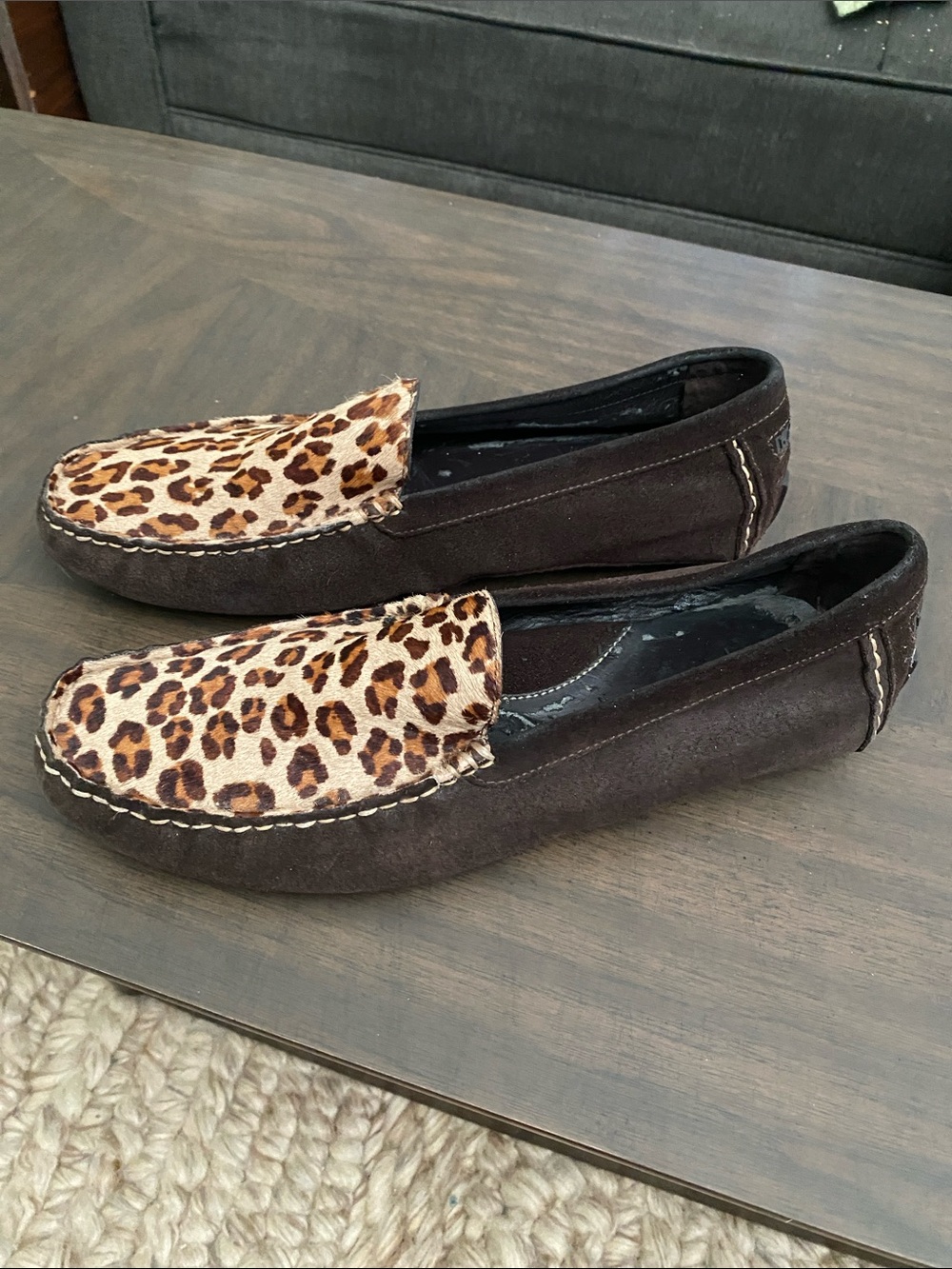 Women’s Ralph Lauren Brown Suede Loafers with Leopard Print Accent size 10